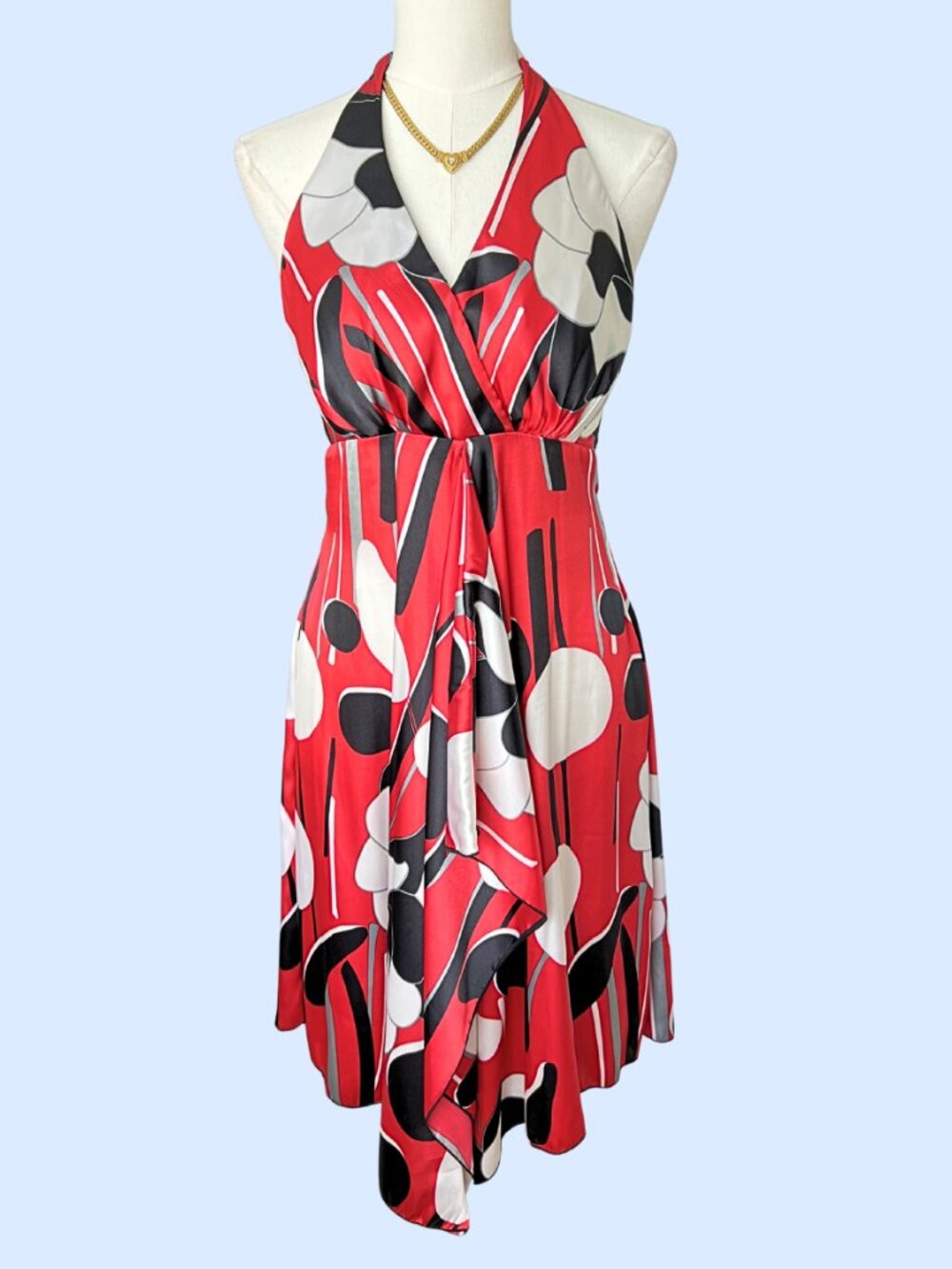 Vintage Y2K Red Abstract Halter Midi Dress